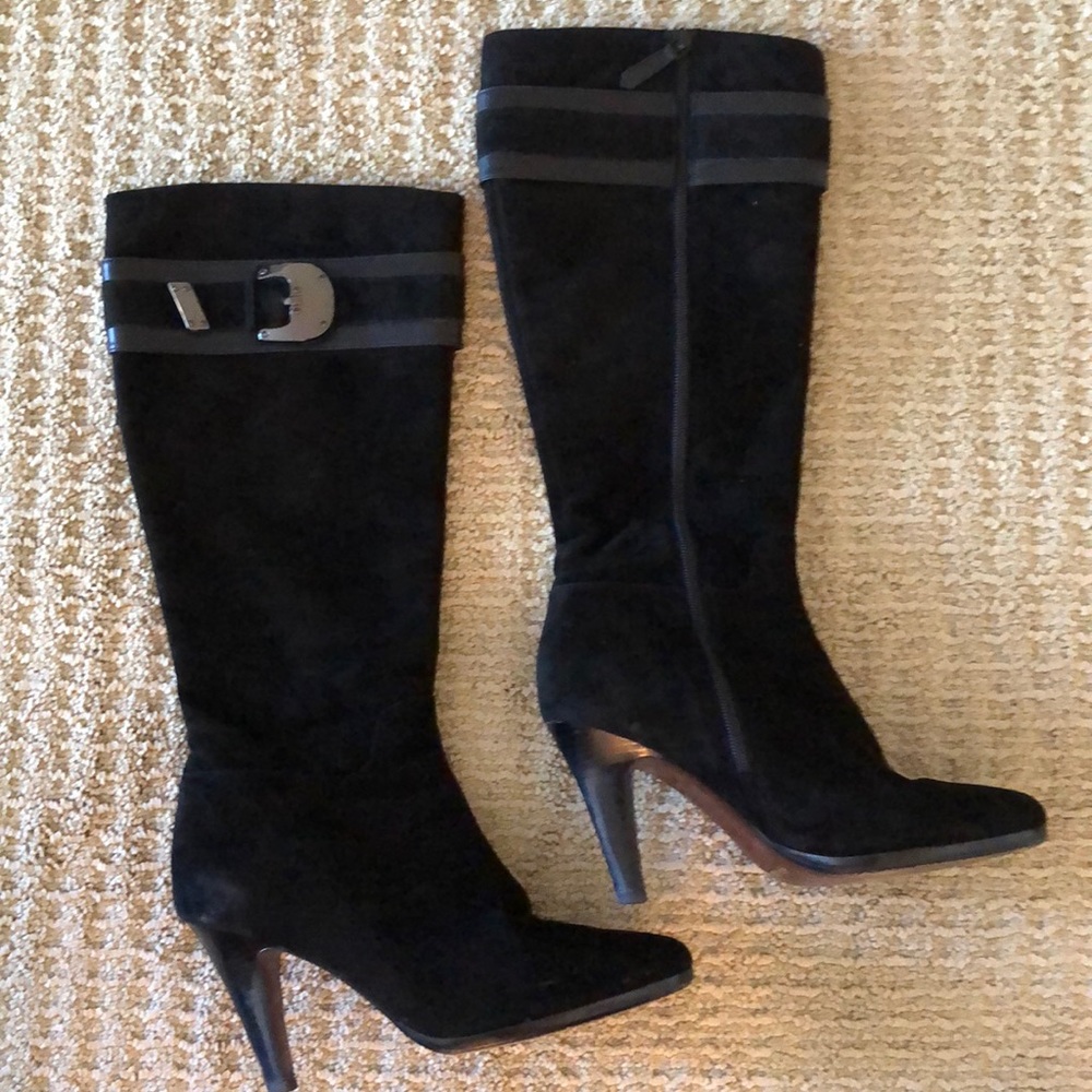 Cole Haan Black suede boots with buckle